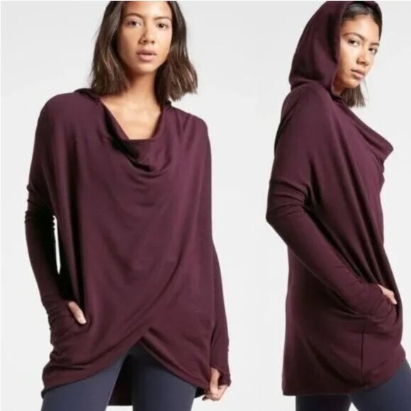 Athleta Purana Wrap Sweatshirt in Plum Oversized Drapy Slouchy Hoodie - small - Picture 1 of 12